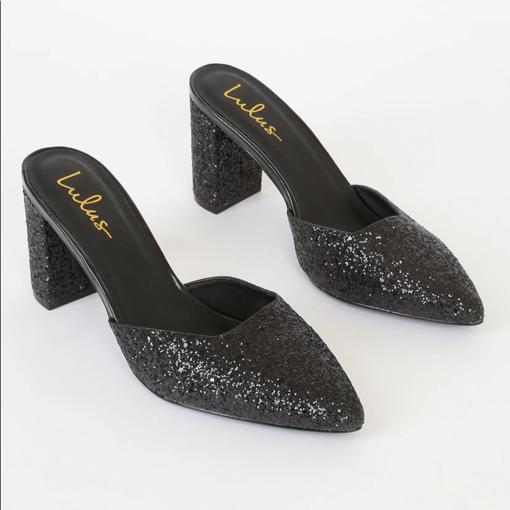 Lulu’s Moliday Black Glitter Mules - Picture 4 of 8